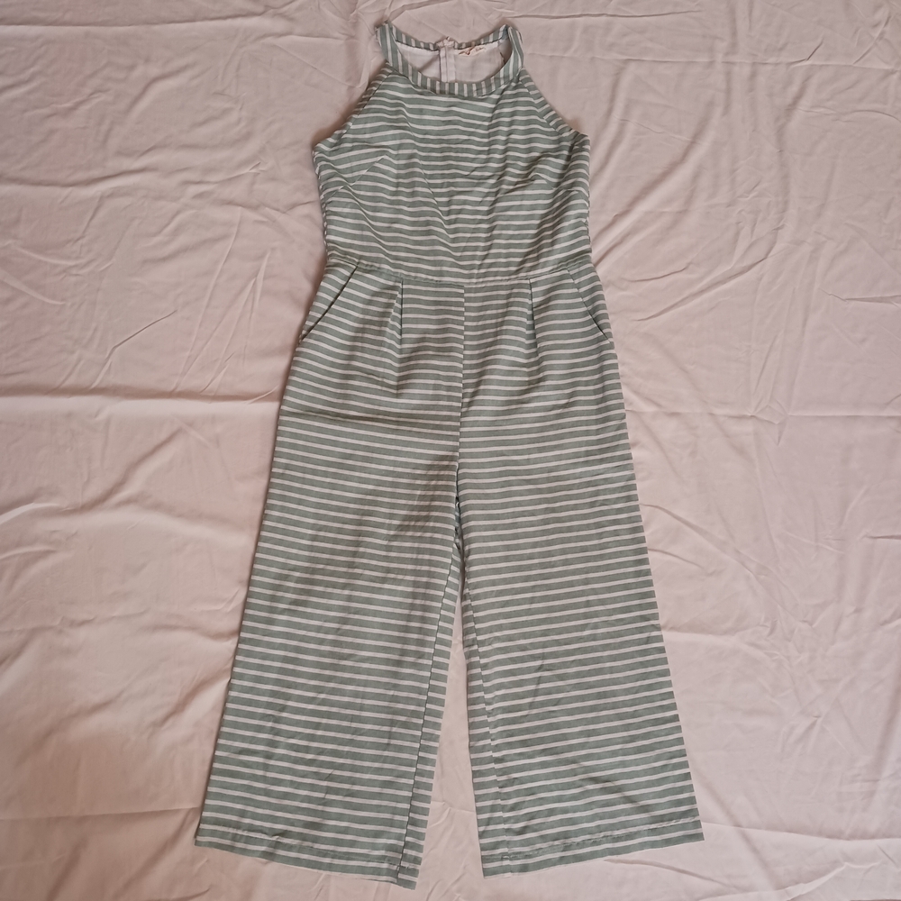Alelly High Neck Sleeveless Jumpsuit Green and White Stripes Women's Size Large